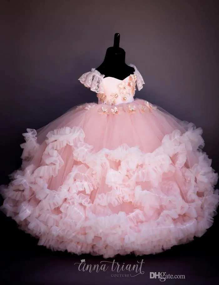 Beaded Handmade Blush Flower Girl Dresses For Toddlers & Infants Lace