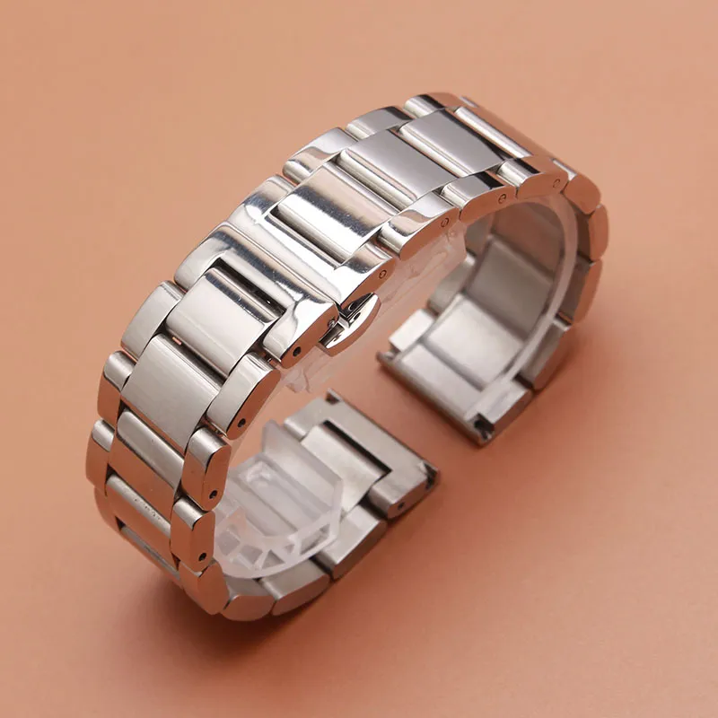 18 mm 20 mm 21 mm 22 mm 23 mm 24 mm zilver gepolijst roestvrijstalen metalen horlogebandband Bracelet Fashion Butle Clasp Watch2650