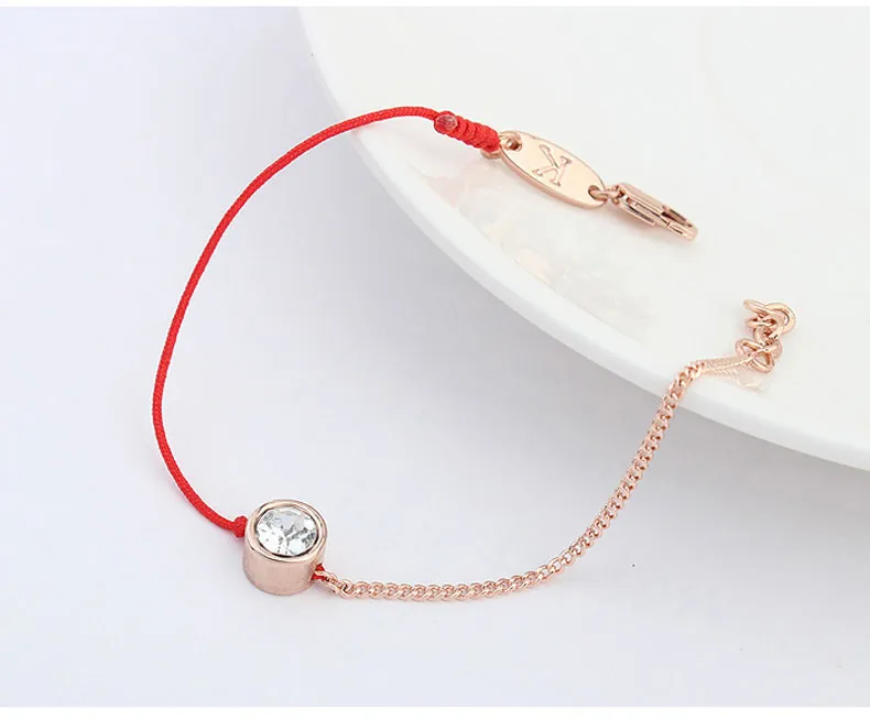 thin red and black cord thread string rope line bracelet with crystals from Austrian gold plated chain women gift
