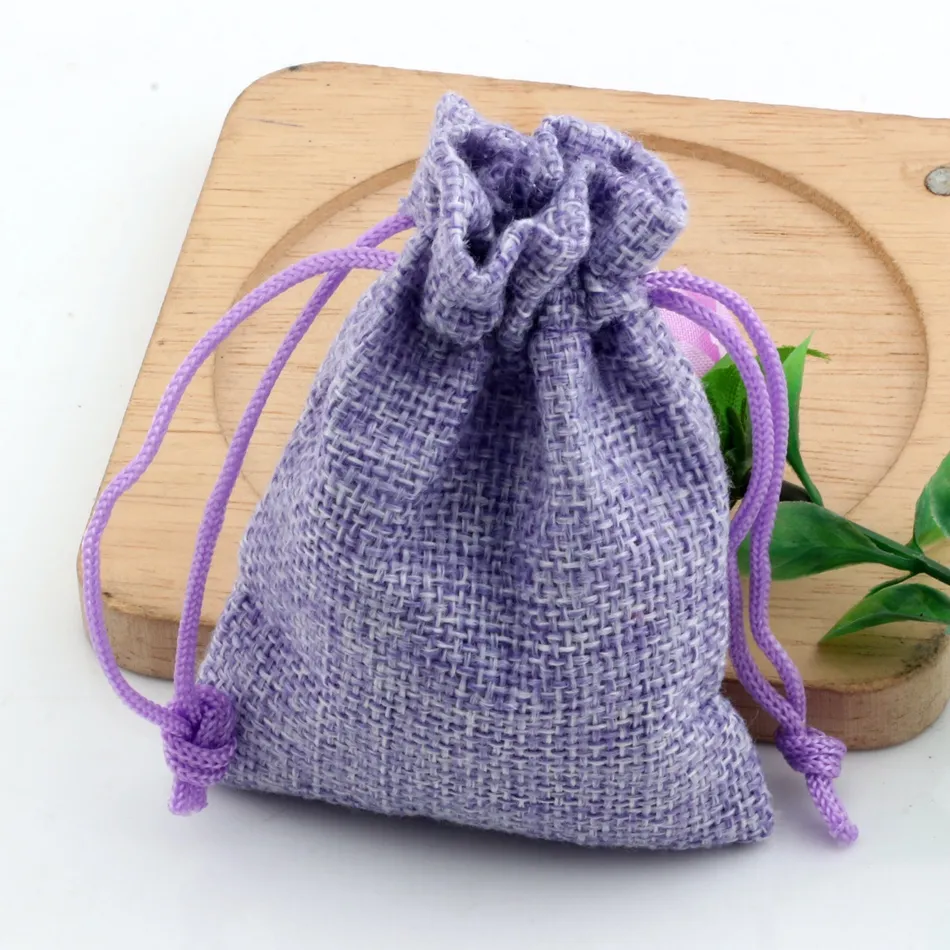 purple Linen Fabric Drawstring Candy Jewelry Gift Pouches Burlap Gift Jute bags 10x14cm etc.