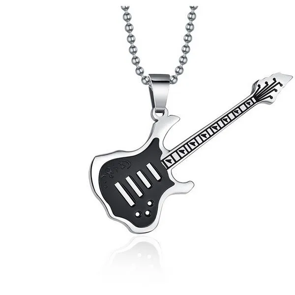 Wholesale-Fashion Guitar Necklace Pendant Music Jewelry Stainless Steel 3 Color Wholesale with 60cm Ball Chain