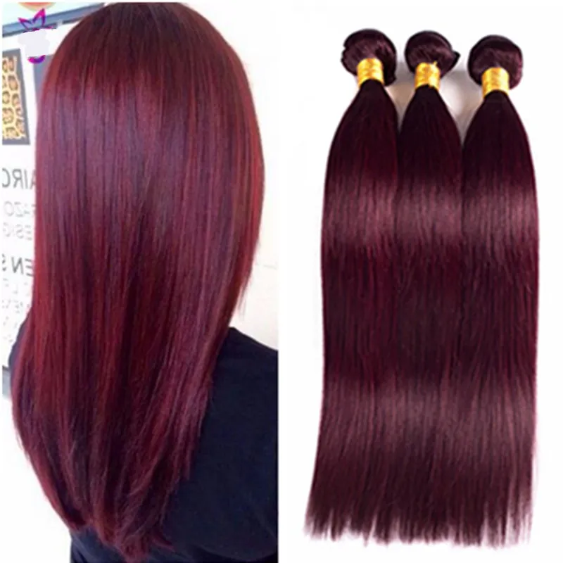Brésilien Humain Vierge Vin Rouge Cheveux Bundles 3 pcs # 99j Bourgogne Trames de Cheveux Raides Double Trame 99j Soie Extensions de Cheveux Raides