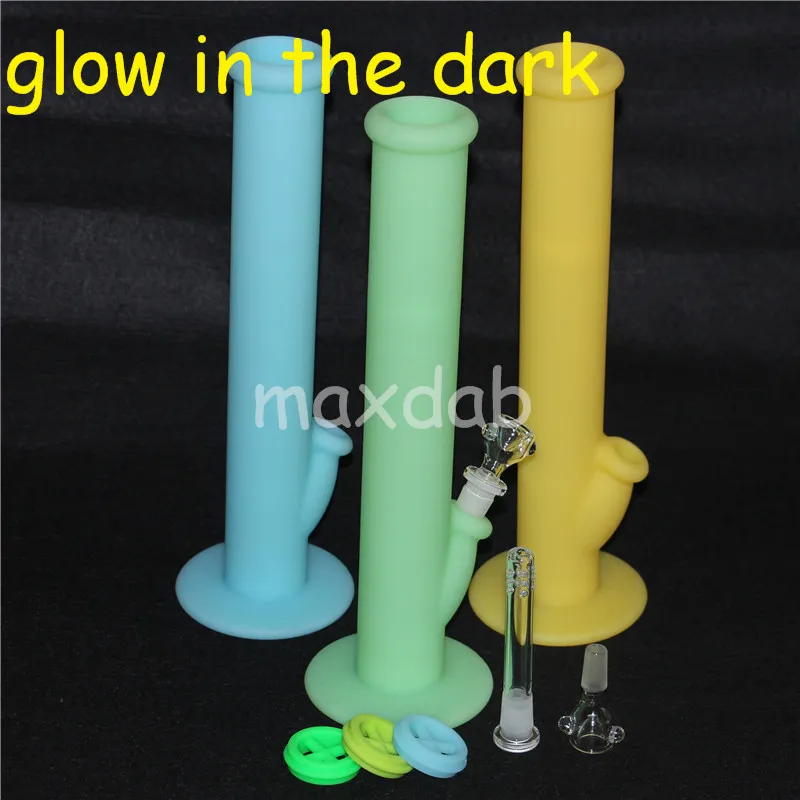 hookahs Unbreakable Promotional Silicone Smoke Pipe Glass Water Bong Big Heady Oil Rig Burner Pipes glow in the dark