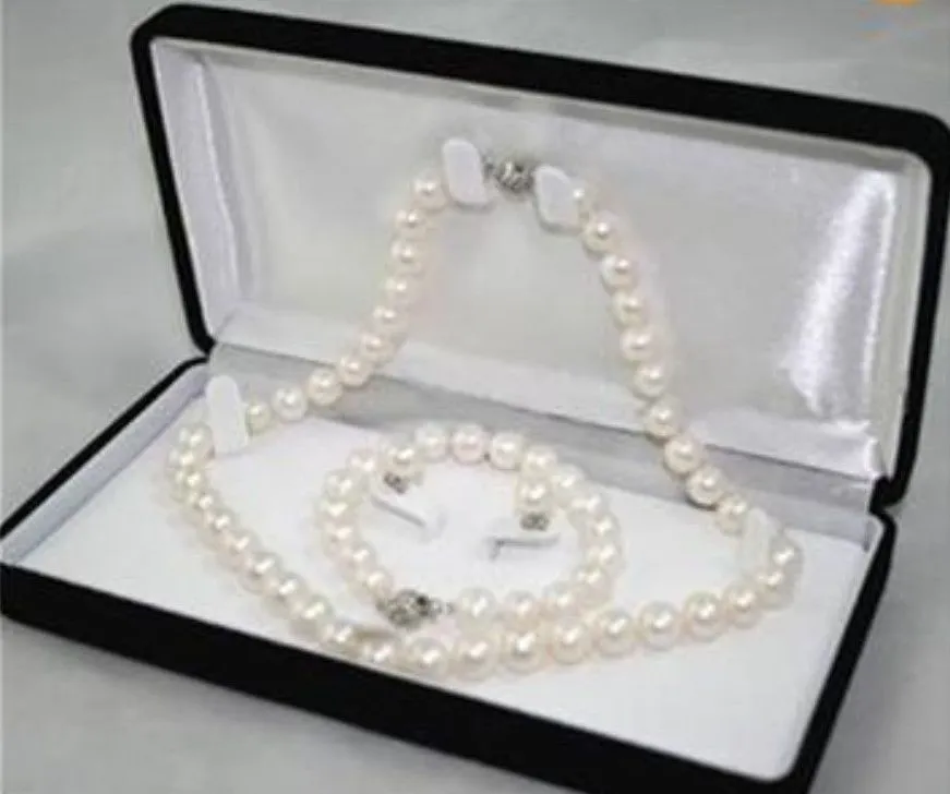 8-9mm White Akoya Hodowla Pearl Naszyjnik Bransoletka Zestaw Kolczyk