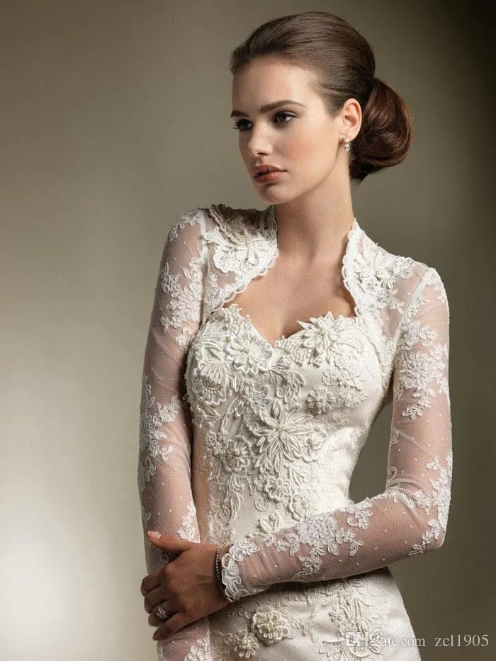 Free Shipping New Elegant Long Sleeve Lace Bolero Jacket Wedding Accessories Shrug Wraps Bridal Crep With