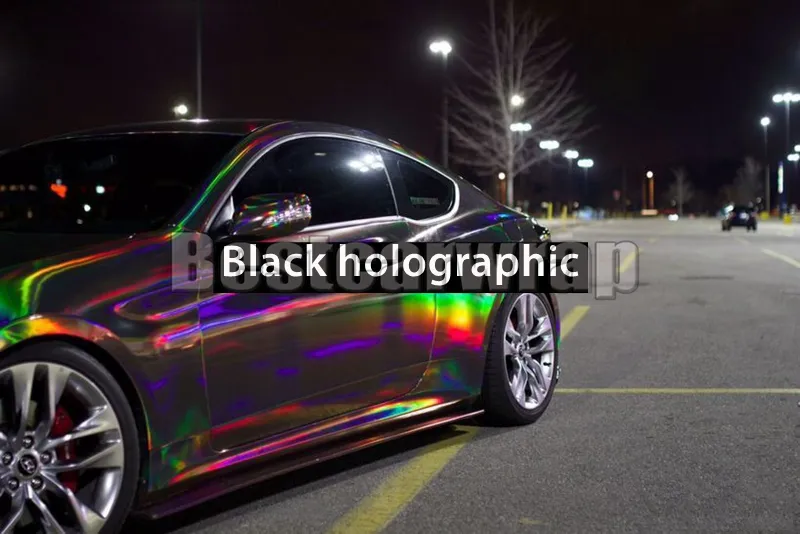 holografische Chrom-Schwarz-Vinylfolie für Autofolierung mit Luftblase Rainbow Neo Black Chrome Wrap-Abdeckungsfolie, Größe 1, 52 x 20 m, Ro226C