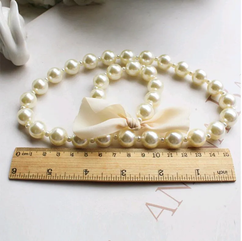 Korean Pearl Necklace Bracelet Set for Kids Baby Girls Exaggerated Big Beads Jewelry Sets White Color Children Gifts Wholesale