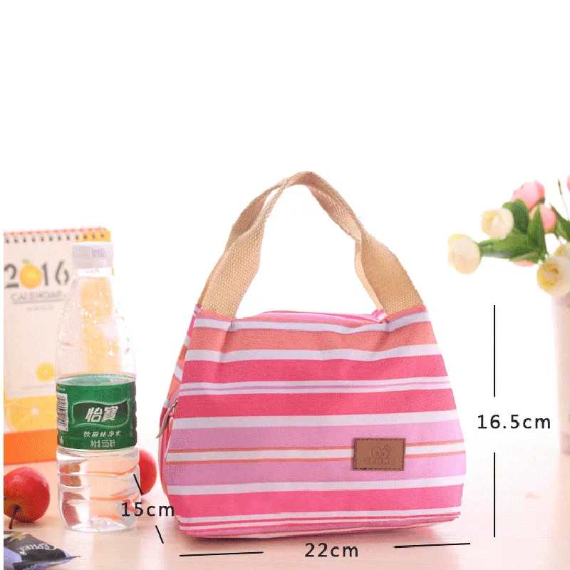 Ice Packs Thermal Insulated Portable Cool Canvas Stripe Carry Case picnic zipper lunch box 23*15*17cm