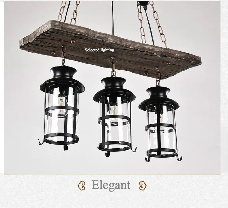 Industrial Retro Boat Wood Pendant Lights 110V 220V 3 Head Vintage Chandelier Lighting Fixture for Cafe Bar Lighting