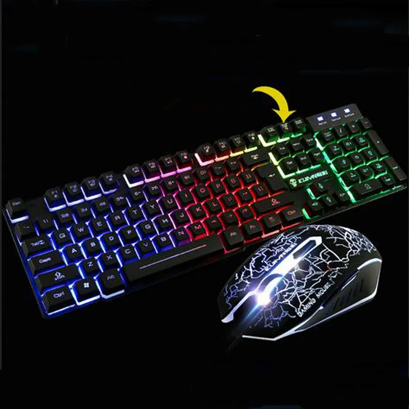 New Brand USB Wired Optical Keyboard Slim Gaming Keyboard and Mouse Kit Backlights Keyboard 2400DPI Mice Illuminated Gamers and Pad 