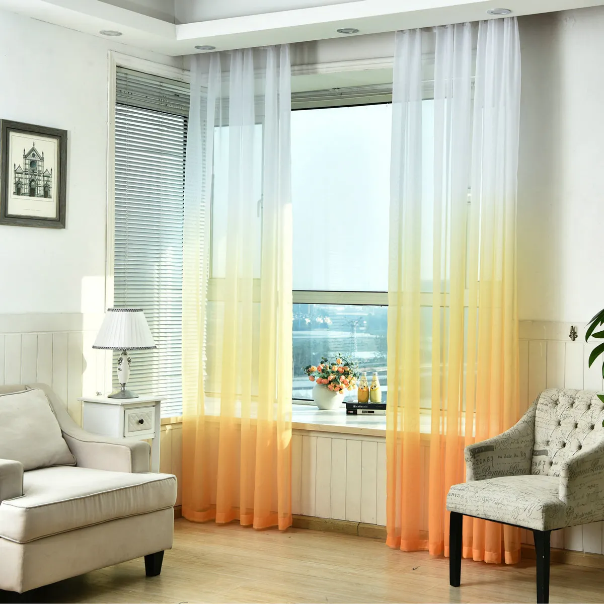 Rideau de fenêtre en tulle transparent pour salon cuisine voile à motif moderne avec couleur vive pour la décoration de fenêtre style minimaliste7805229