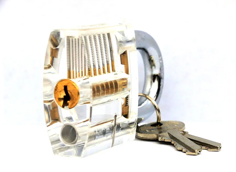 Fritas Fornecimentos 7 Pins Transparent Chapaway Pratical Clear Acrílico Lock Cadeado Com Chave Master Locker para Ferramentas de Prática Lockpicking DHL