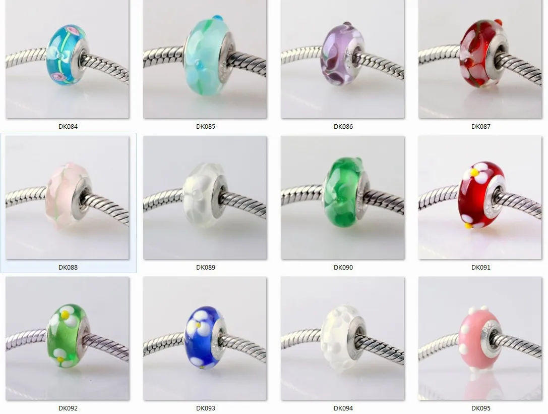 boutique argent placage 925 logo Murano glaçure colorée grand trou perles de verre vis fil tube Fit bracelet à bricoler soi-même collier breloques bijoux