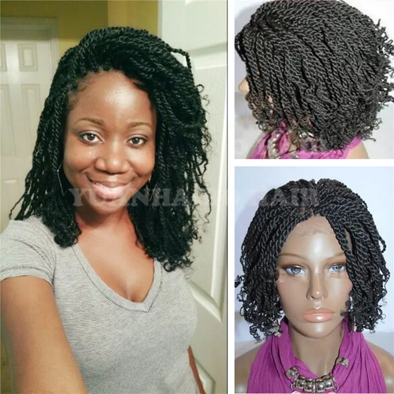 Hot Selling 1B Naturlig Svart Färg Kort Afro Kinky Twist Tips Syntetiska flätade peruker Afrika Amerikaner