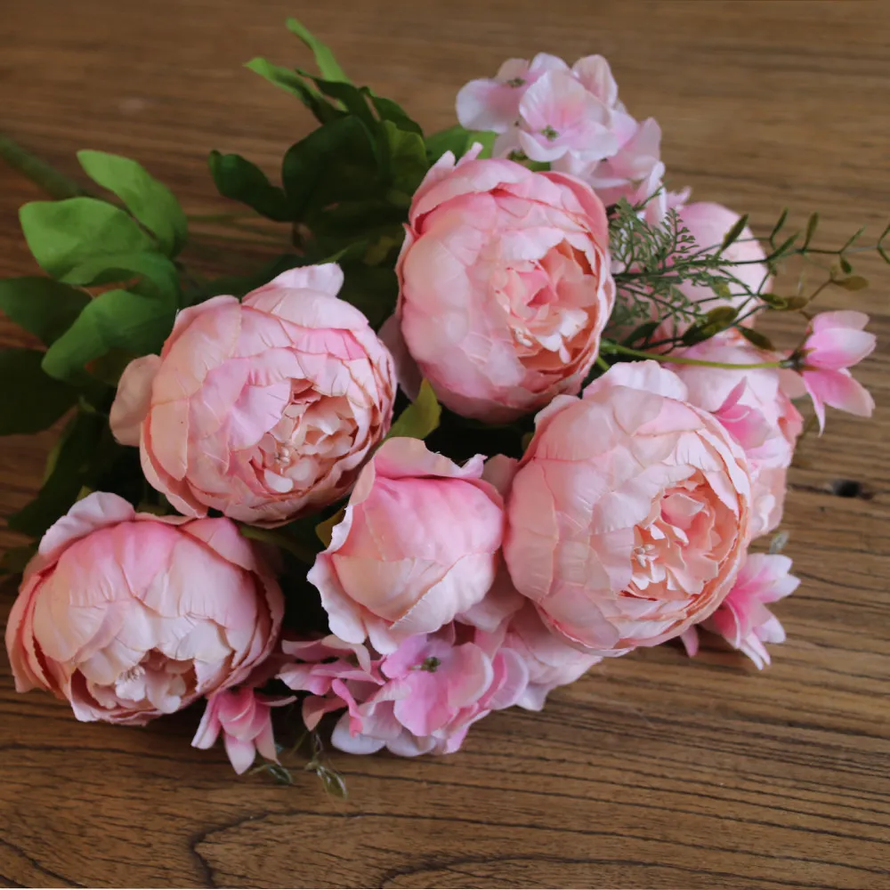 6 cabeças + 2 botões + 3 plantas aquáticas peônia artificial flor de seda decoração de casamento paeonia suffruticosa flores de decoração