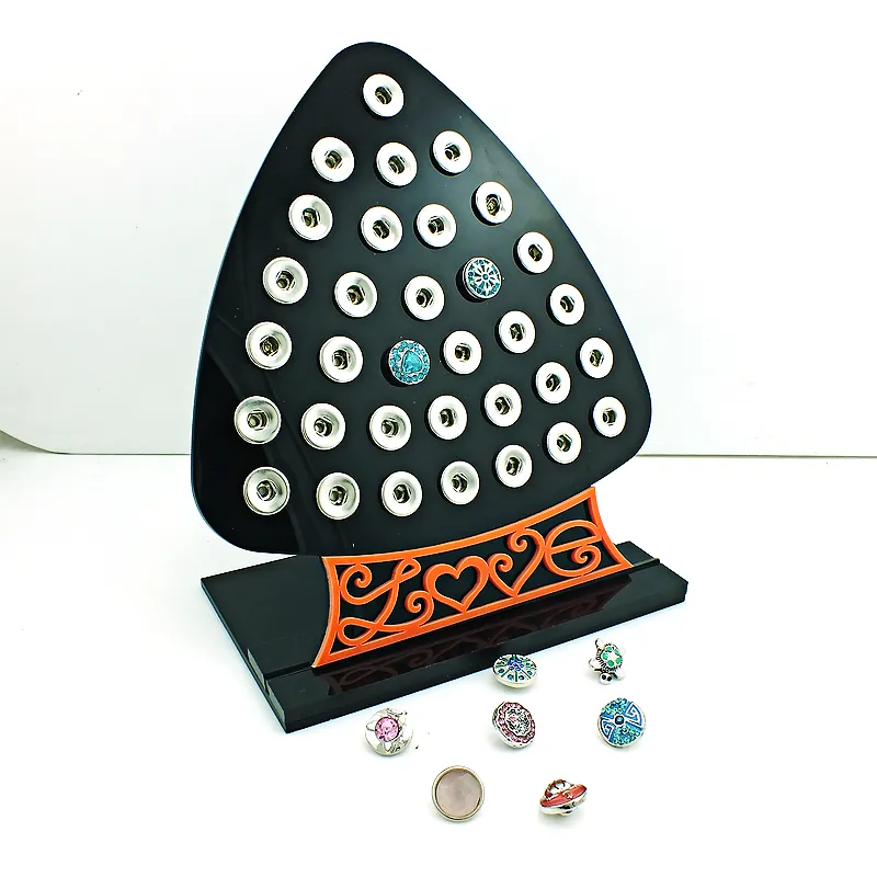 JINGLANG Nouvelle Arrivée 12mm Snap Button Présentoirs Mode Noir Acrylique Interchangeable Snap Bijoux Triangle Affichage Panneau