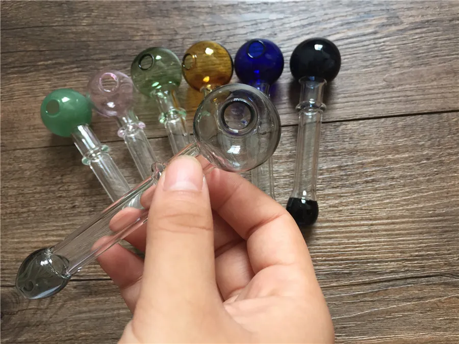 12cm lång med 12mm od boll 30mm Färgrik glassked rökning Bong Tobacoo Bowl Pipe för örtolja