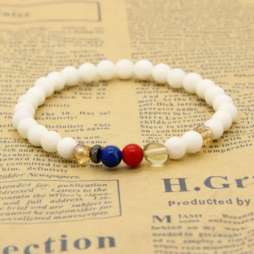 Partihandel Billiga Armband 10st / Five Styles Stone With 6mm Matt Agate Lave And White Stone Lucky Beads Armband