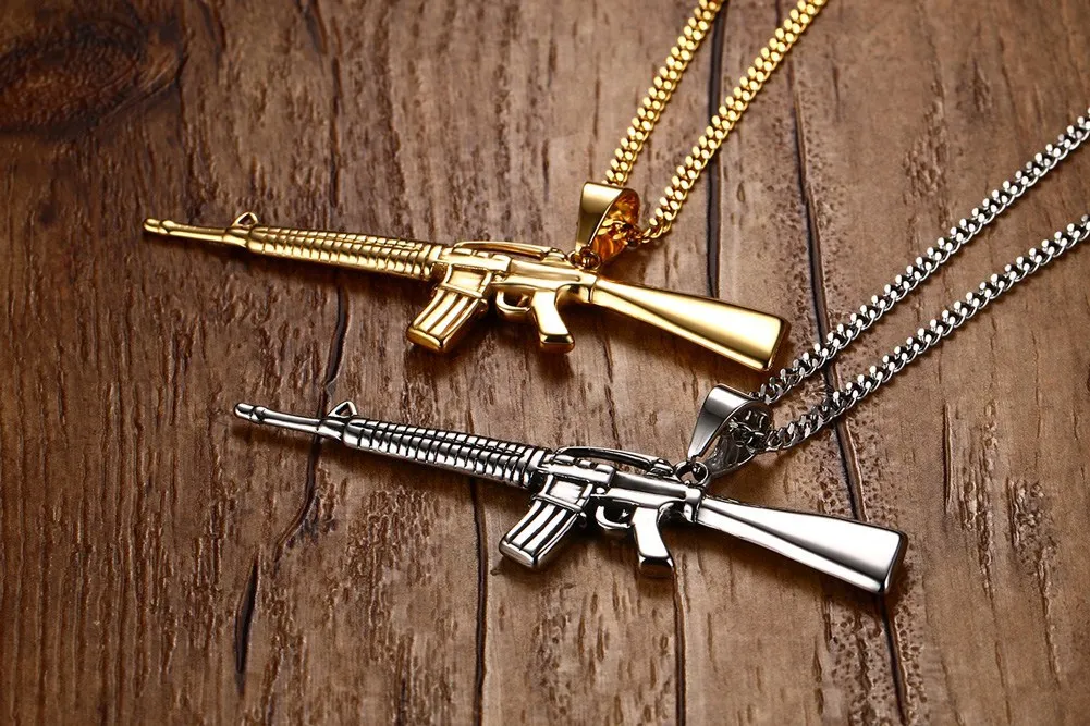 PROSTEEL Collana Uomo Con Ciondolo Fucile M16A4 / AK47 - Acciaio Inossidabile 316L - Regalo In Scatola - 5