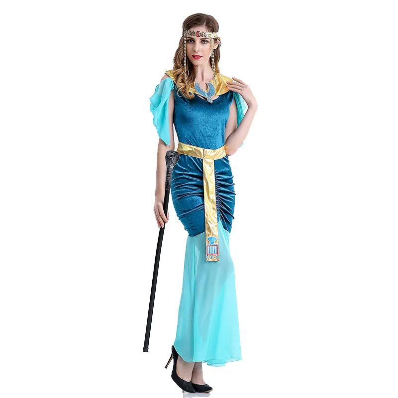 Costume da principessa di lusso di Halloween blu Abito da dea greca Abito da regina araba Egitto Costume cosplay da donna