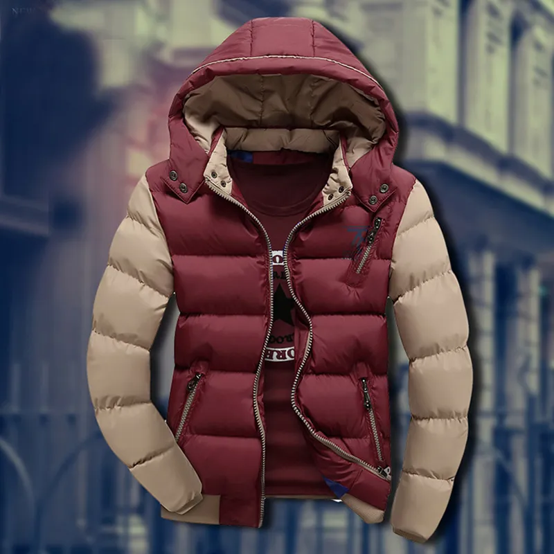 도매 - 2016 새로운 도착 남성 자켓 따뜻한 면화 코트 망 캐주얼 후드 자켓 잘 생긴 outwear 두꺼운 파카 플러스 크기 M-XXXL 코트