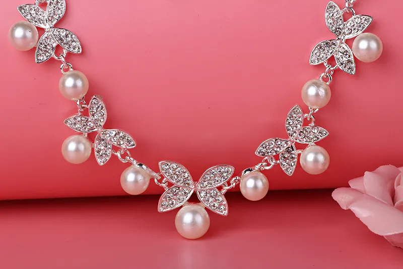 Beauty Silver Flower Pearls Bridal Necklace Tiara Earring Suits Jewelry Suits Wedding Bridal Jewelry P4190031800829