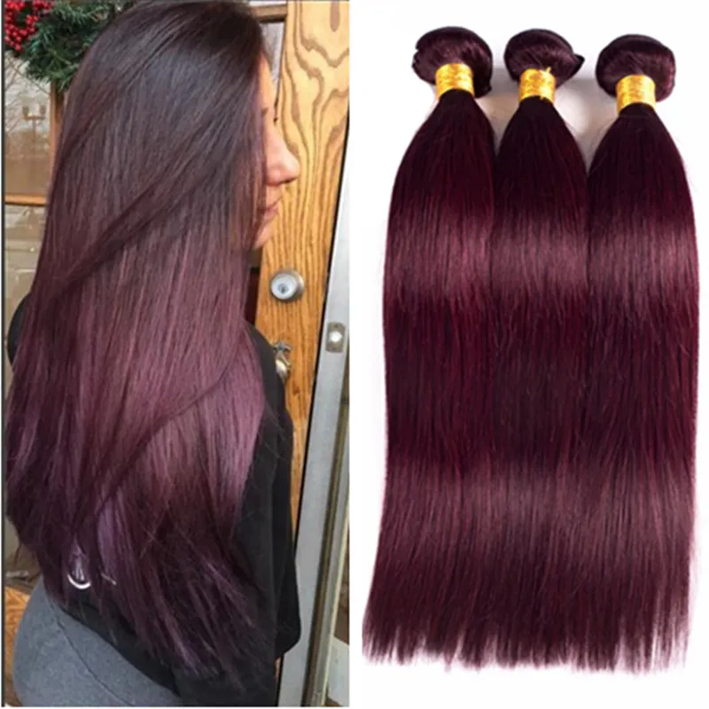 Grau 9A Brasileiro Borgonha Cabelo # 99J Peruano Virgem Cabelo Weave Bundles Malaio Borgonha Vinho Tinto Extensões de Cabelo Humano Vermelho