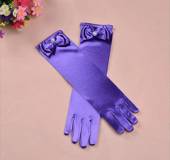 långa prinsesshandskar för flickor bröllopsklänning handskar med bågdräkt tillbehör Satinhandskar födelsedagspresent6387577