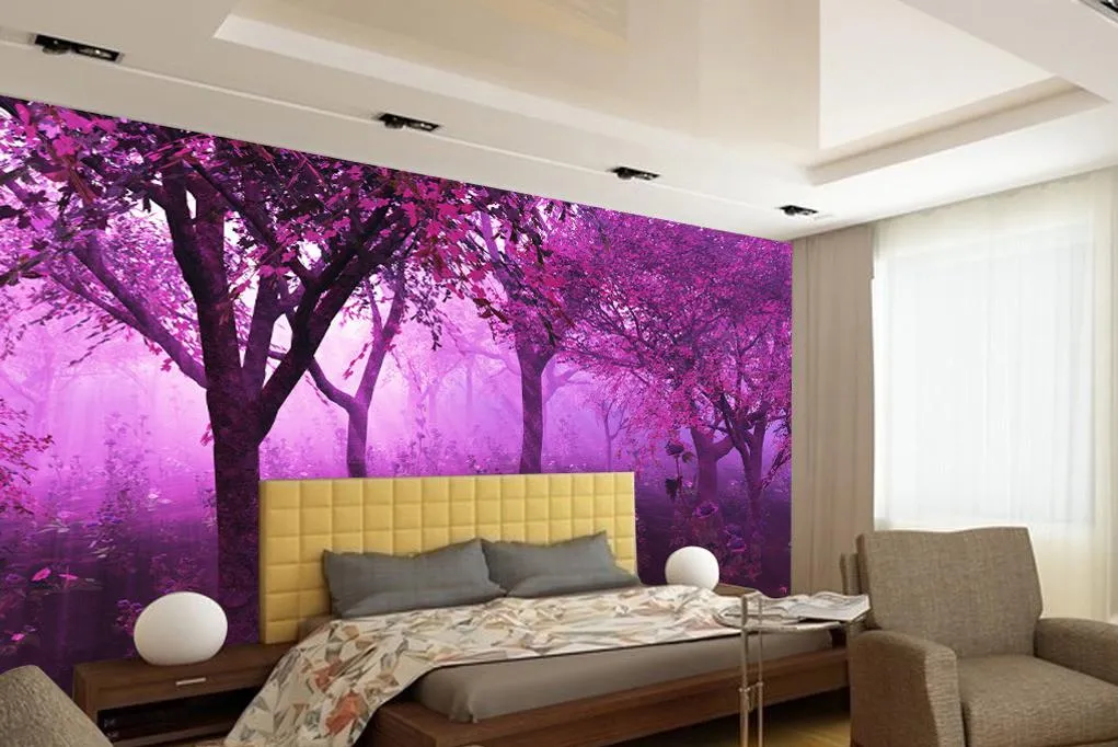 Klassiek Home Decor Purple Dream Forest Large Simple Mural 3D Wallpaper 3D Wall Papers voor tv -achtergrond3311824