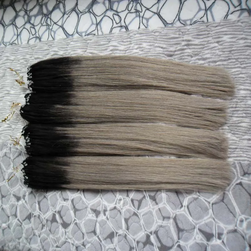 Capelli vergini brasiliani estensioni dei capelli grigio argento micro 400 g 1 g / s 400 s Applicare estensioni dei capelli naturali Micro Link Human 1B / argento grigio