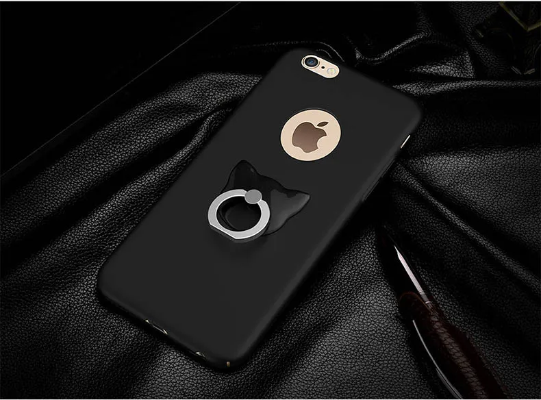 Estuche rígido de plástico mate para Iphone 6S Plus 7 Plus Estuche para PC con soporte para anillo de oso Estuches para teléfono Cubierta completa