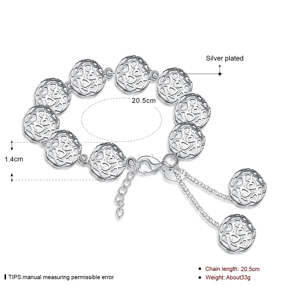 Prezzo di fabbrica 925 orecchini del braccialetto della collana della sfera vuota dell'argento sterlina insieme dei monili di modo Regalo di compleanno di trasporto libero la donna