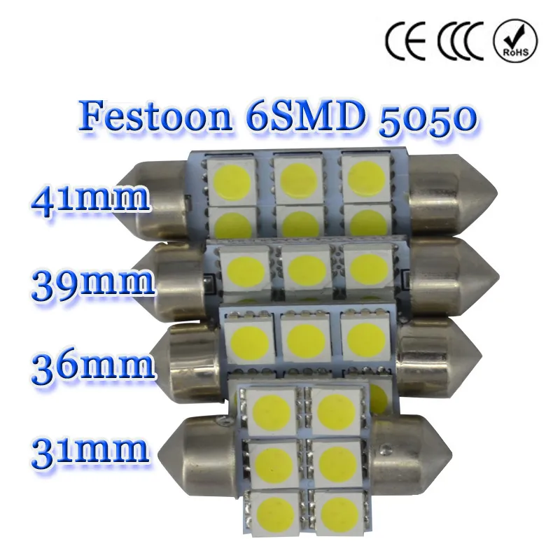 5050 6SMD 6 SMD C5W 31mm 36mm 39mm 41mm Wit C5W Hoge Kwaliteit Interieur Festoen Dome Auto Licht Lamp Gloeilamp Nieuwe LED-auto