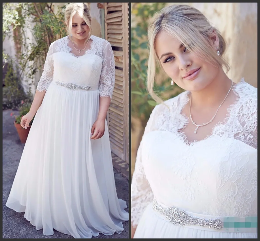 Chiffon-Kleider, günstig, bodenlang, lange Ärmel, Spitze, formelle Plus-Size-Brautkleider, günstiger Preis, maßgeschneidert, elegant, schön