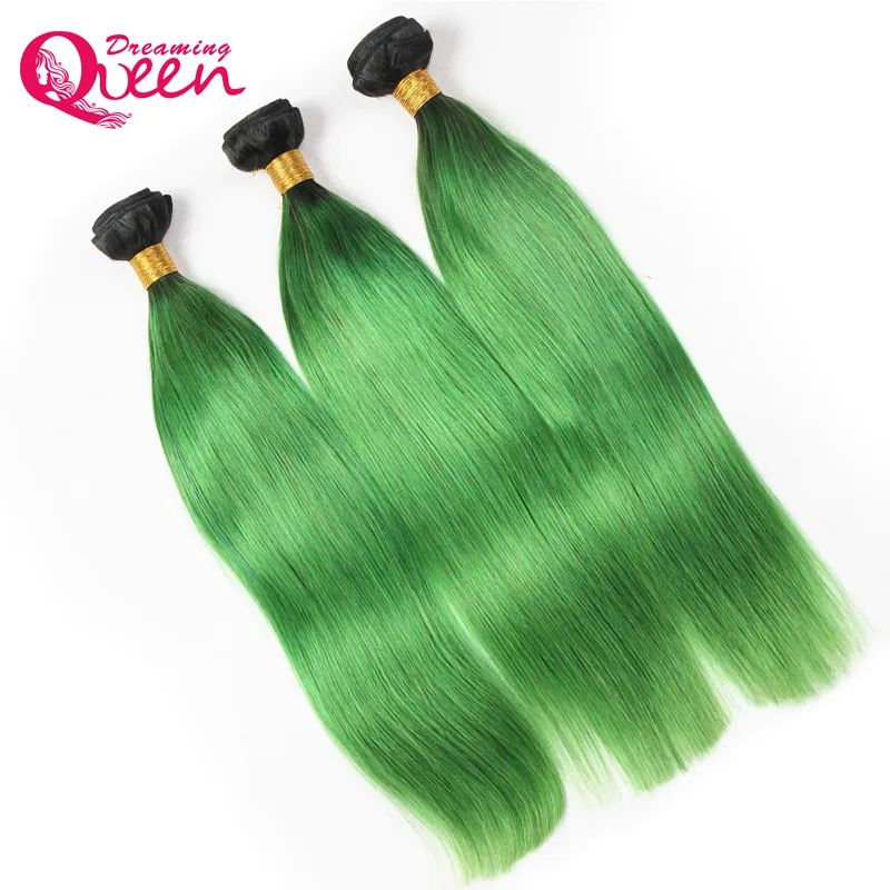 #T1B Emerald Green Ombre Brazilian Straight Human Hair Bundles Brazilian Virgin Human Hair Extensions 3 Bundles Ombre Hair Weave