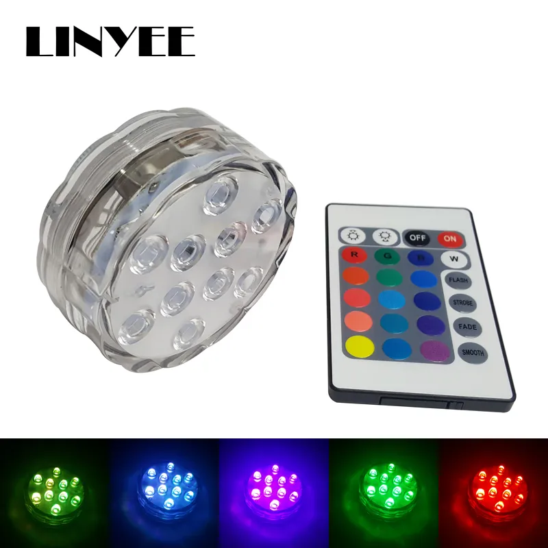 1PCS cheap 10 LED Submersible Light RGB Remote Control Waterproof LED Candle Lamp Floral Vase Base Light Party Decoration