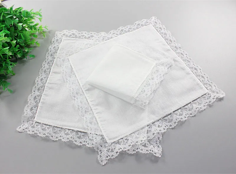 Fazzoletto sottile di pizzo bianco Donna Regali di nozze Decorazione del partito Tovaglioli di stoffa Fazzoletto fai da te in bianco semplice 25 * 25 cm