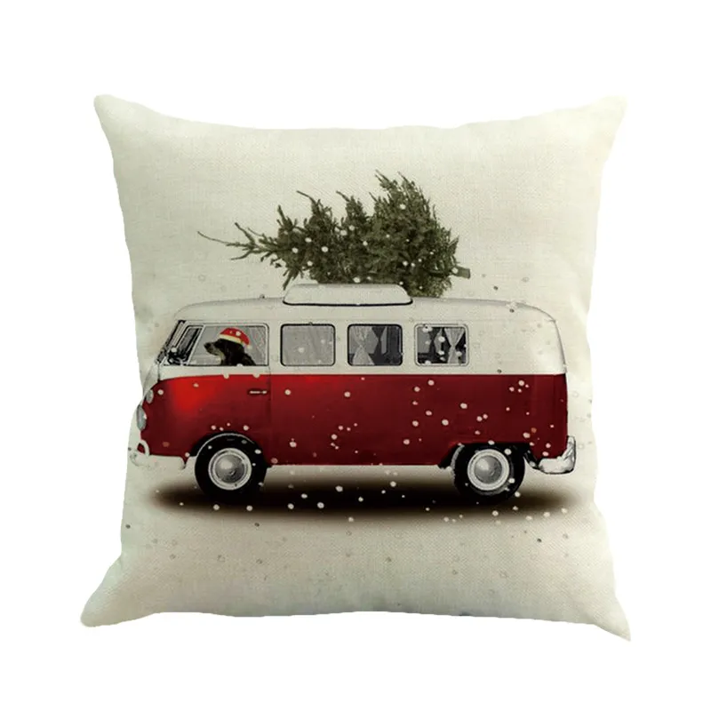 2017 Nouveau 14 Styles Joyeux Noël Coussin Couverture Couleur Peintures Arbre De Noël Rouge Coussin De Voiture Couvre Linge Décoratif Beige Taie D'oreiller