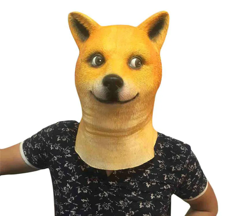 Engraçado Doge Cão Máscara Dos Desenhos Animados Latex Halloween Party Mask Cabeça Cheia Overhead Animal Cospaly Masquerade Fancy Dress Up Máscara de Carnaval Y335w