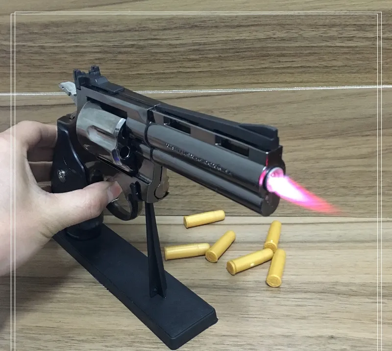 Python Revolver Lighter Metal Revolver Type Gun Inflatable Windproof Lighter Furniture Ornaments Personalized Ornaments 357 Gun Li9565004