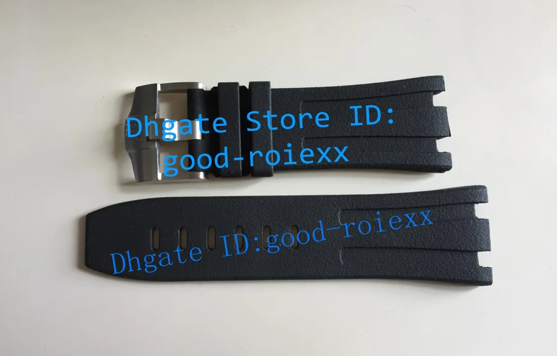 Top 28mm 18mm 9mm Watchband Black Rubber Strap Clasp 15710 Watch Bands 15703 Mens Waterproof 3126 Watches Steel buckle Clasp