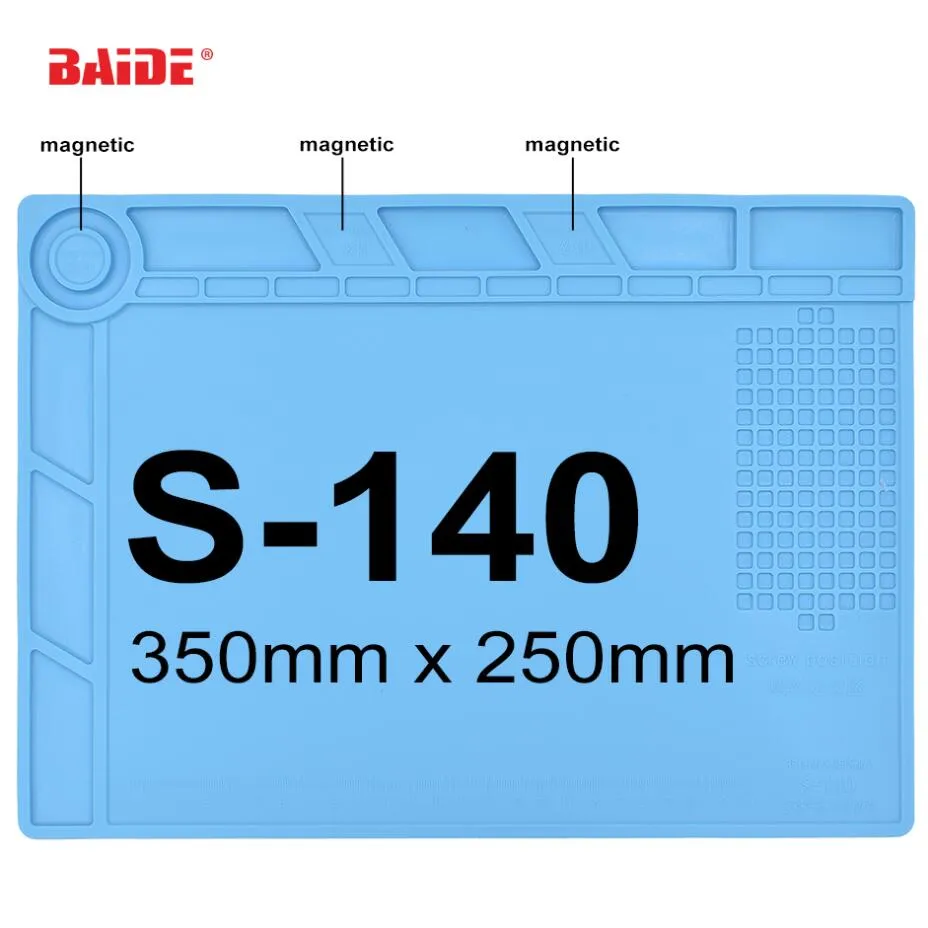 35 x 25 cm Cuscinetto in silicone blu con posizione della vite Magnetico S-140 Tappetino di riparazione sdiabatico per riparazione del telefono della stazione di saldatura BGA 60 pezzi / lotto