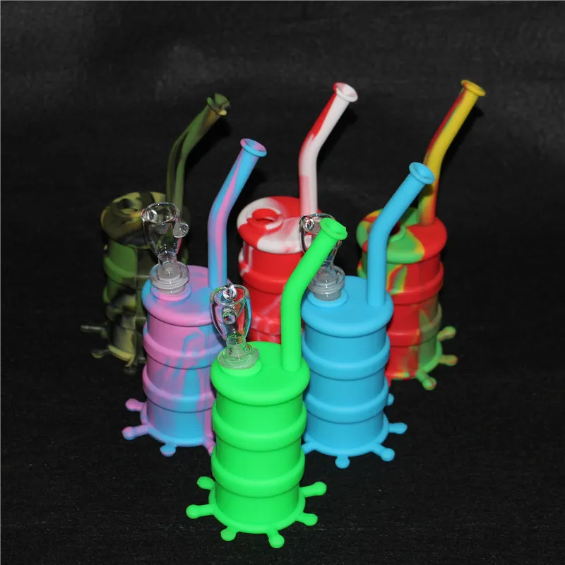 new silicone water pipe silicone oil rig glass bong 8.26 height with 14.4mm joint silicone bongs hookah