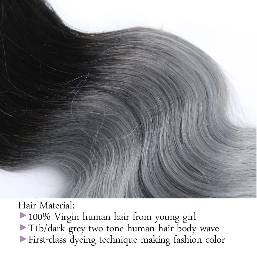 300gオムレ2トーンの人間の髪の髪の束T 1bグレー良い品質色のブラジルの髪の延長ブラジルのカンボジアのペルーのインド体波