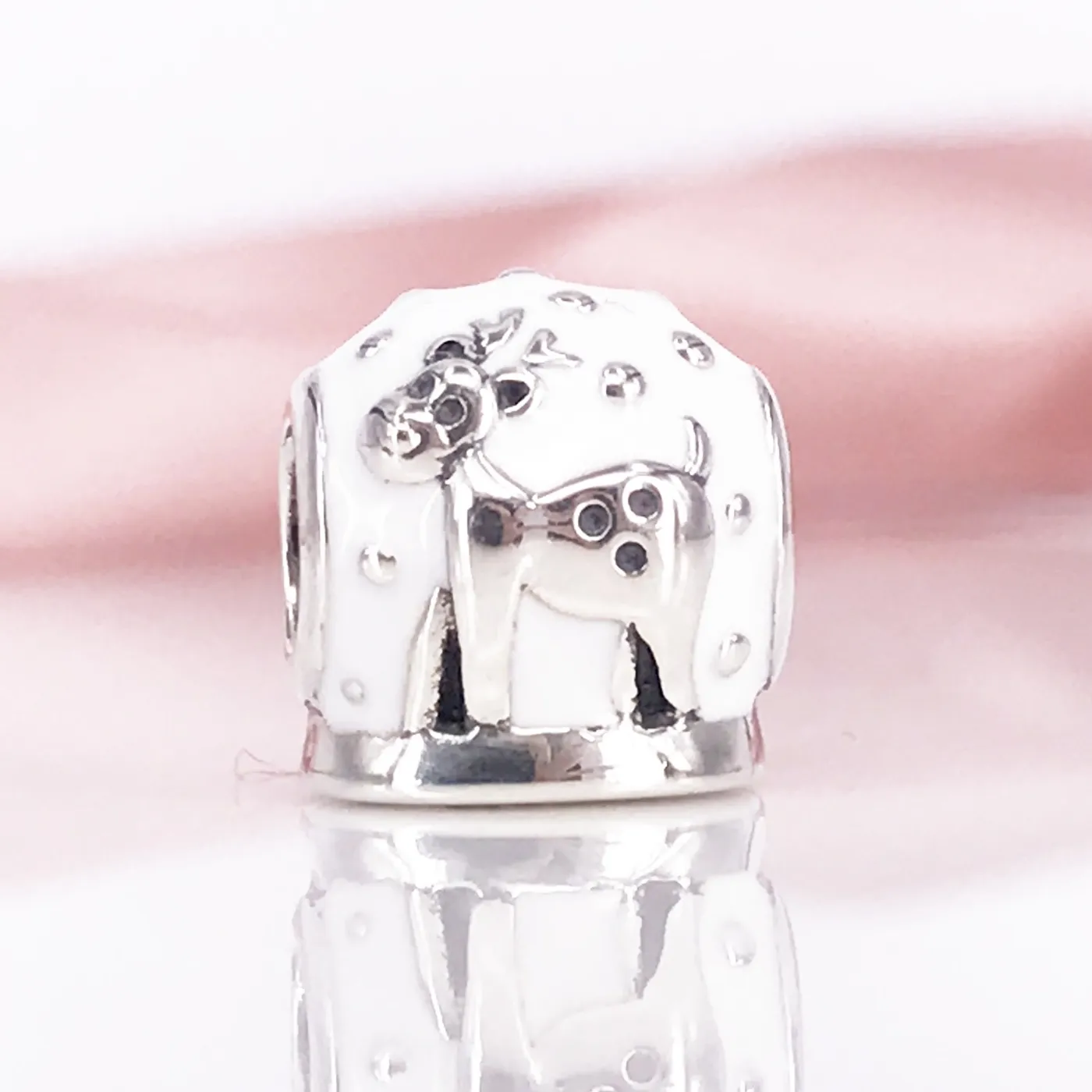 Authentic 925 Sterling Silver Snow Globe, Branco Esmalte Charme Fit DIY Pandora Pulseira E Colar 791228EN12