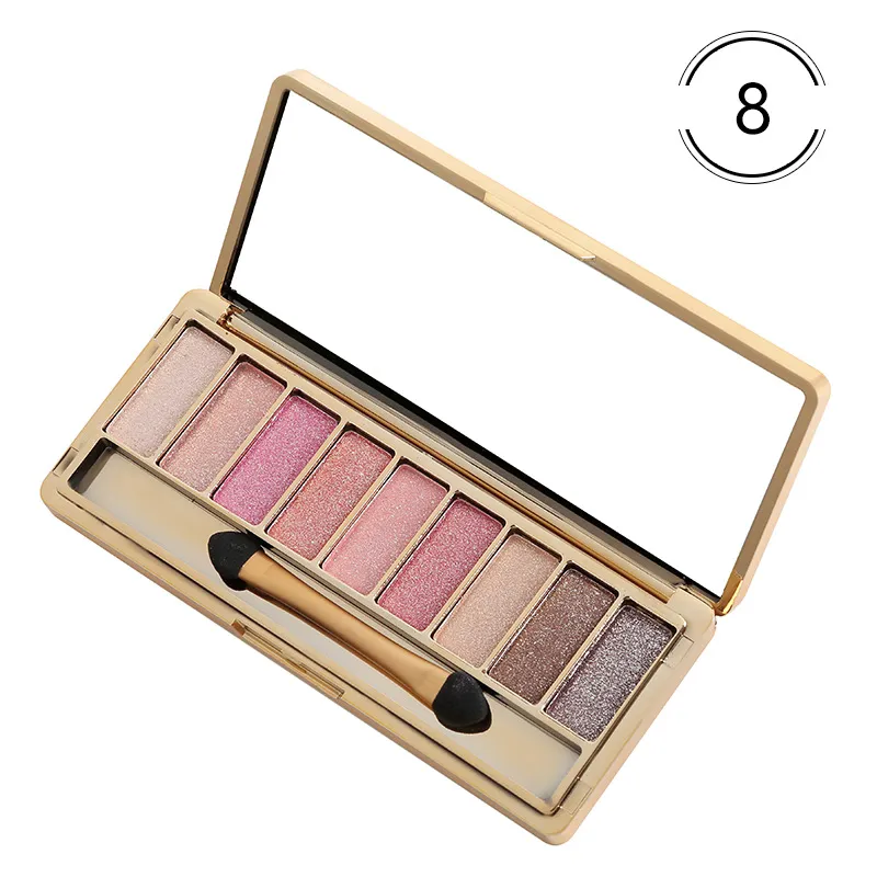 9 Kolory Lameila Maquiagem Paleta Eyeshadow Diament Bright Makeup Eye Shadow Flash Glitter Makijaż Zestaw z Pędzlem 8 Styl