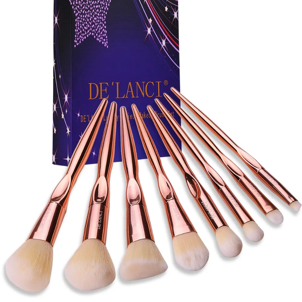 De'Lanci 8pcs Professional Makeup Brushes Foundation Blush Powder Concealer Eyeshadow Brush Beauty Tools Rose Gold Handle