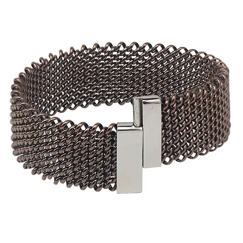 22 mm Weitgewebte Mesh Armbänder Edelstahlketten Silber Farbe Metall Armband Armband für Frauen Schmuck Armband215R