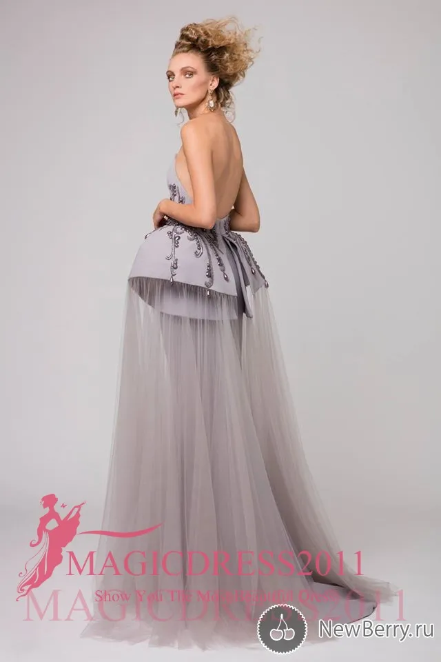 Azzi Osta Haute Couture 2019 Grey Evening Dresses Ball Gown Strapless Ruffled Rhinestones Long Formal Party Evening Gowns7674258