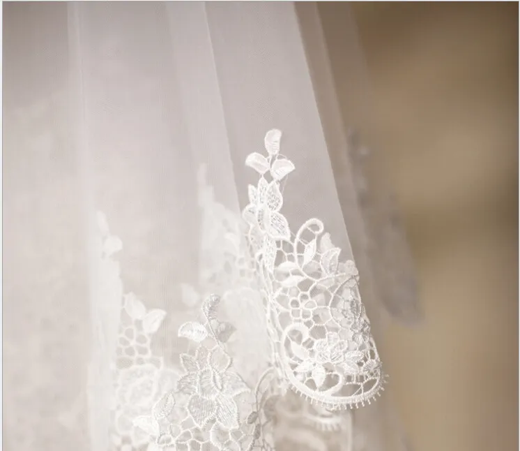 Veli da sposa lunghi 3 metri con bordi applicati bianchi matrimonio da sposa con morbidi veli da sposa in tulle lunghezza pavimento accessori da sposa gv147059265